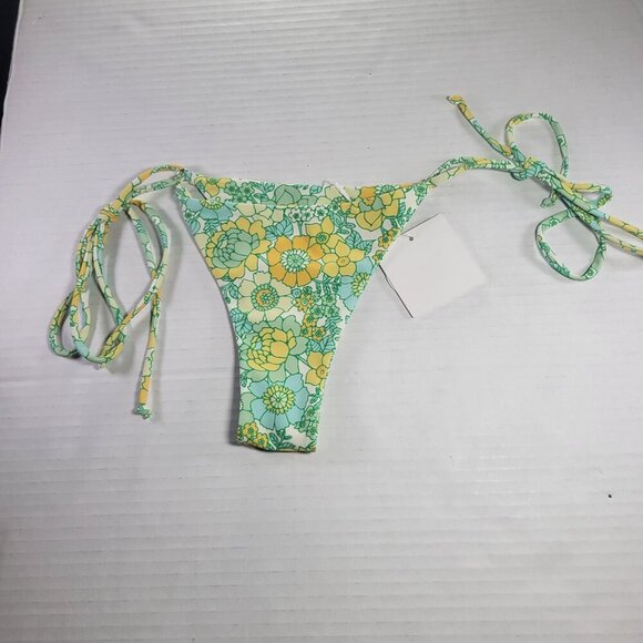 Kulani Knits Women 60s Retro Floral Adjustable Side Ties Bikini Bottom Size L - Picture 4 of 5